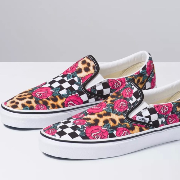 Vans Shoes - Vans Checkerboard Rose & Leopard Slip-on Shoe